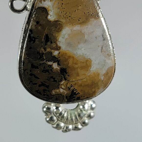 Dendritic Jasper Pendant Necklace – Teardrop Stone + 20" Silver Snake Chain - Picture 4 of 10